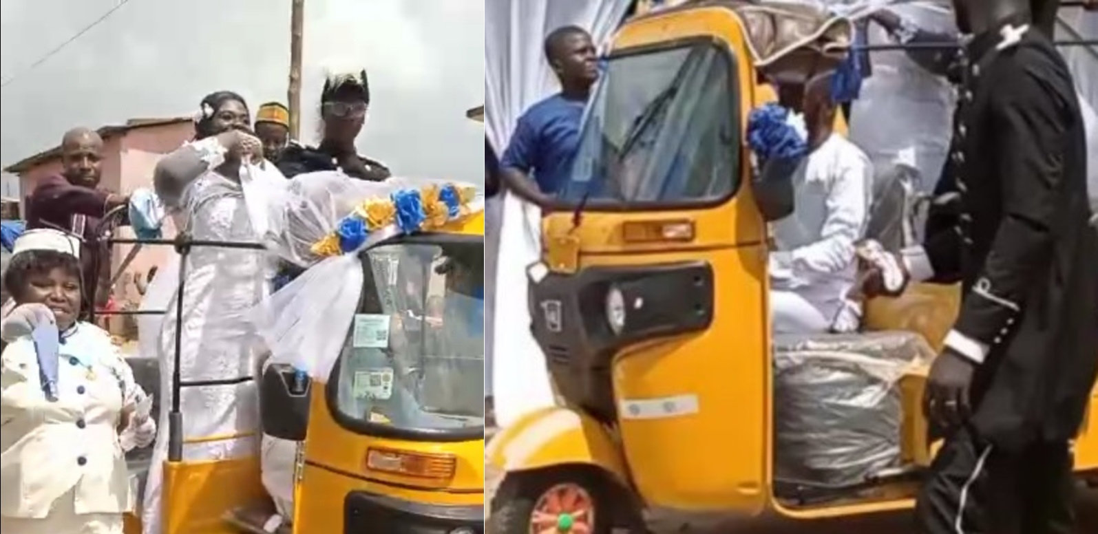  #PragiaWedding: Couple Cause Stir As They Employ The Services Of Pragia As The Ride For Their Wedding In Axim – Watch Video